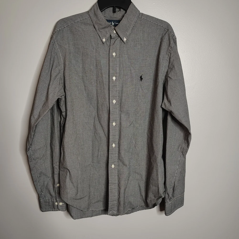 Ralph Lauren Black Plaid Gingham Classic Fit Button Down Mens Size 16.5 36/37
